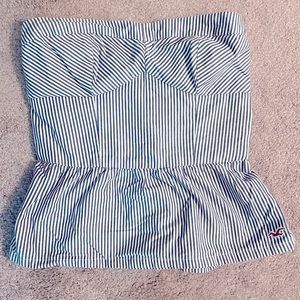Hollister- Strapless Peplum Striped Top- Large